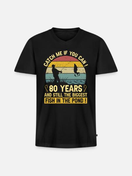 80 år fiskere fejrer 80 års fiskerfødselsdag - Premium økologisk T-shirt med V-hals til mænd - sort