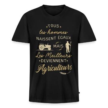 Meilleur Agriculteur Humour Agricole Agriculture - T-shirt encolure en V Premium bio Homme - noir - Devant - Nico (187cm)