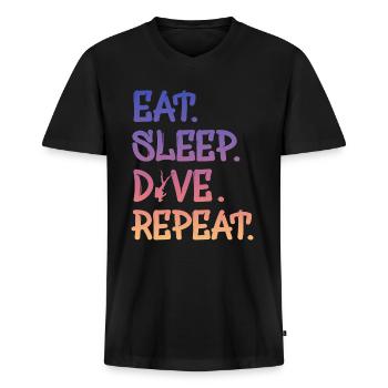 eat sleep dive repeat - Männer Premium Bio T-Shirt mit V-Ausschnitt - Schwarz - Vorne - Nico (187cm)