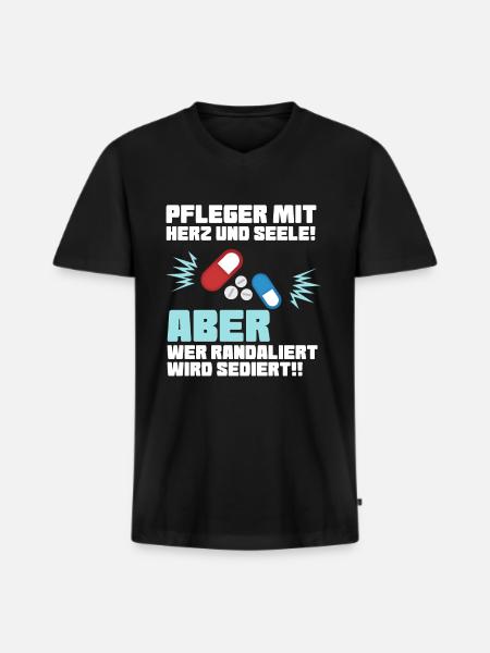 Pfleger Mit - Männer Premium Bio T-Shirt mit V-Ausschnitt - Schwarz