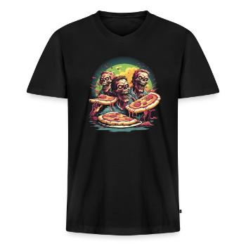 Pizza Till I Die - Men's Premium Organic T-shirt with V-neck - black - Front - Nico (187cm)