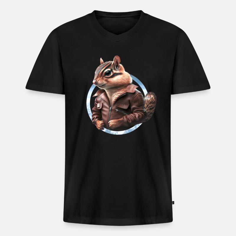 Streifenhörnchen Flugkapitän Lederjacke Pilot - Männer Premium Bio T-Shirt mit V-Ausschnitt - Schwarz