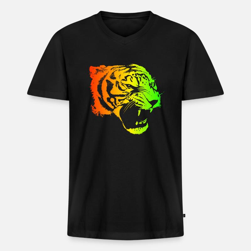 Rasta-Tiger - Männer Premium Bio T-Shirt mit V-Ausschnitt - Schwarz