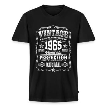 Vintage 1965 Cadeau Anniversaire 54 Ans - T-shirt encolure en V Premium bio Homme - noir - Devant - Nico (187cm)