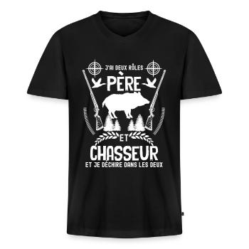 Papa Et Chasseur Humour Père - T-shirt encolure en V Premium bio Homme - noir - Devant - Nico (187cm)