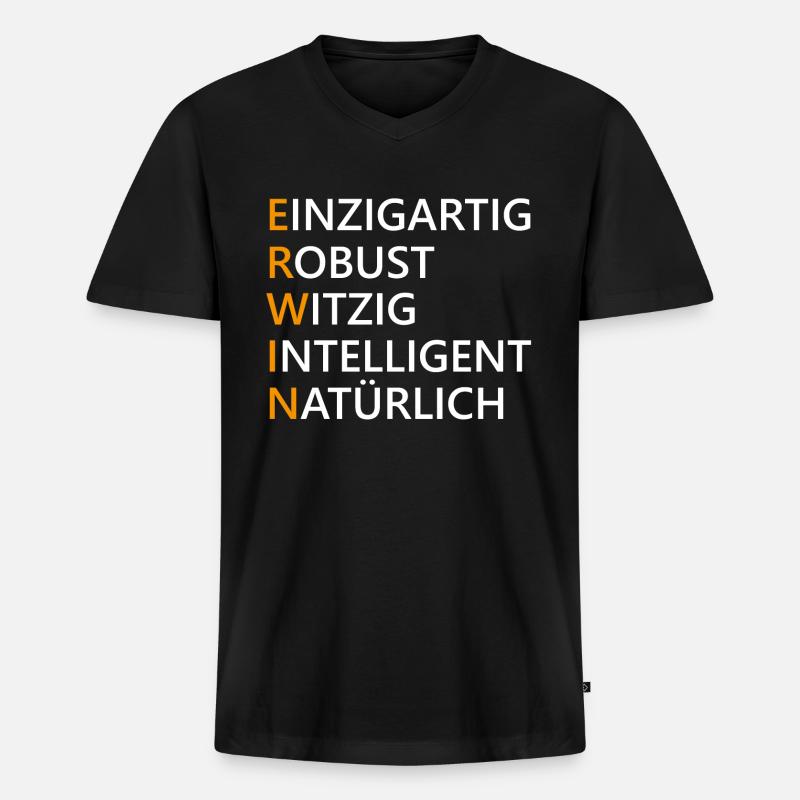 Erwin Name Geschenk - Männer Premium Bio T-Shirt mit V-Ausschnitt - Schwarz