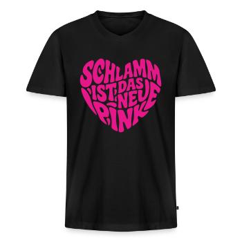 Schlamm ist das neue pink - Männer Premium Bio T-Shirt mit V-Ausschnitt - Schwarz - Vorne - Nico (187cm)