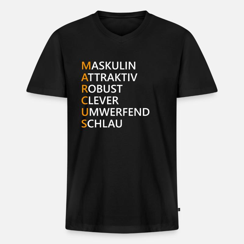 Marcus Name Geschenk - Männer Premium Bio T-Shirt mit V-Ausschnitt - Schwarz