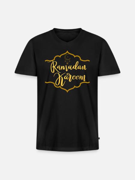 Ramadan Kareem Golden Logo - Men's Premium Organic T-shirt with V-neck - black