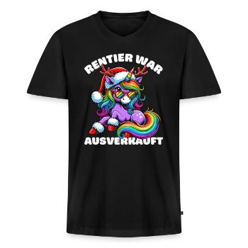 Rentier war ausverkauft Einhorn Weihnachten Lustig - Männer Premium Bio T-Shirt mit V-Ausschnitt - Schwarz - Vorne - Nico (187cm)
