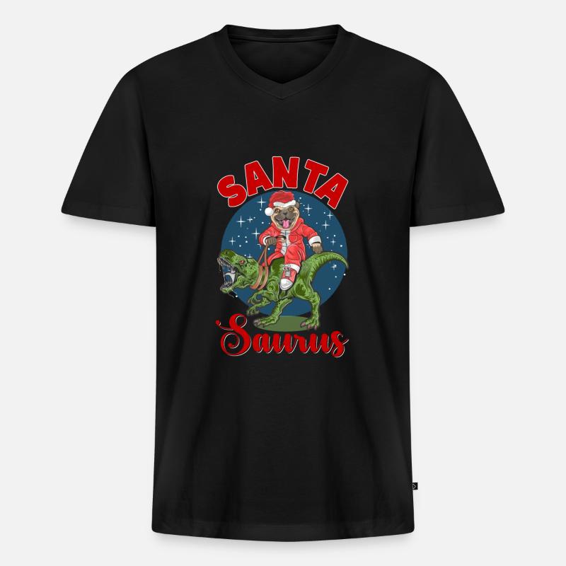 Santa Saurus - Männer Premium Bio T-Shirt mit V-Ausschnitt - Schwarz