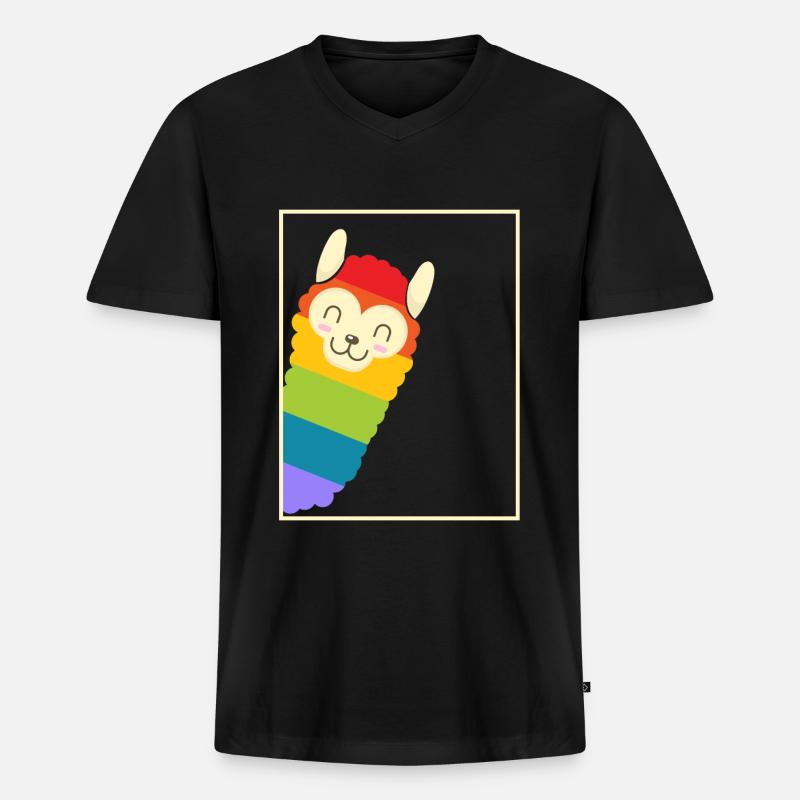RAINBOW ALPACA - Männer Premium Bio T-Shirt mit V-Ausschnitt - Schwarz