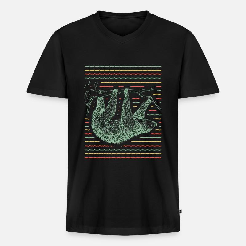 Faultier - Männer Premium Bio T-Shirt mit V-Ausschnitt - Schwarz