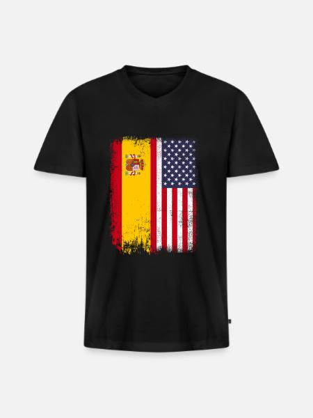 USA America bandiera spagnola - Maglietta ecologica premium da uomo con scollo a V - nero