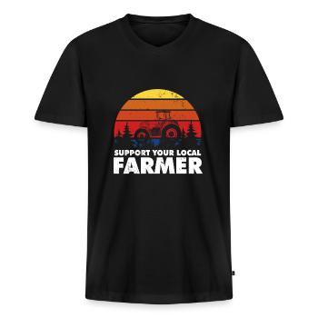 Support Your Local Farmer Tractor Farming - Männer Premium Bio T-Shirt mit V-Ausschnitt - Schwarz - Vorne - Nico (187cm)