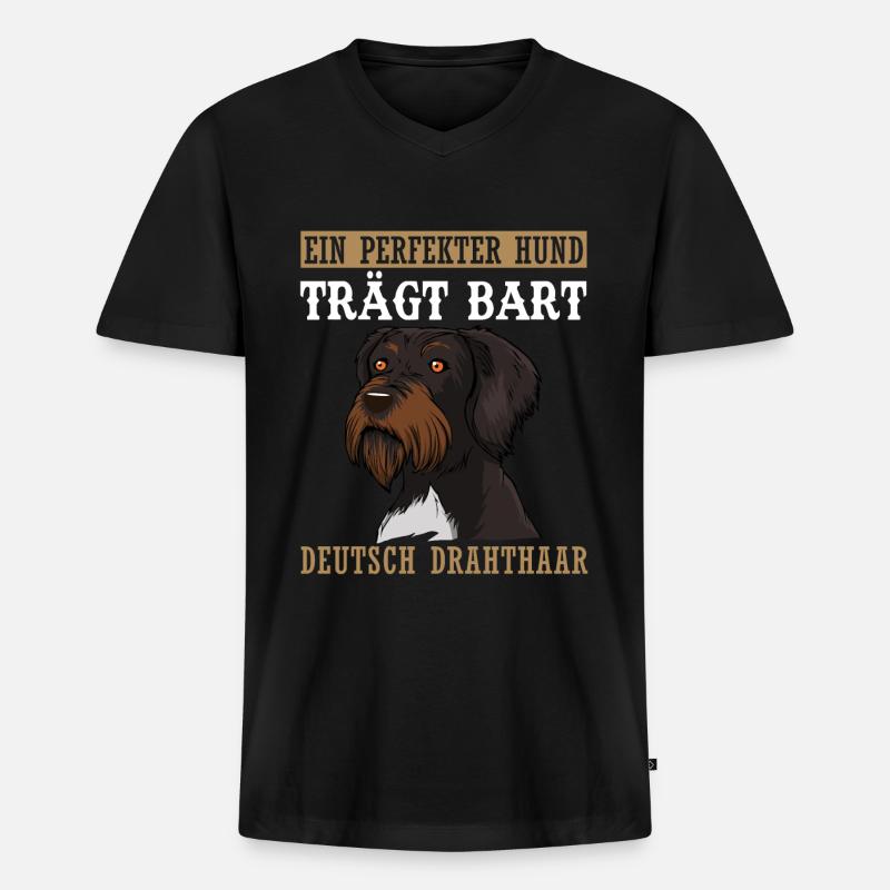 Deutsch Drahthaar Trägt Bart Lustiger Hunde Spruch - Männer Premium Bio T-Shirt mit V-Ausschnitt - Schwarz