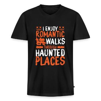 Chasse aux fantômes Lieux hantés Drôle chasseur de fantômes - T-shirt encolure en V Premium bio Homme - noir - Devant - Nico (187cm)