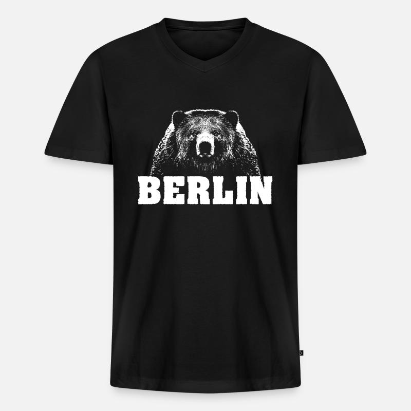 Berlin Bär - Männer Premium Bio T-Shirt mit V-Ausschnitt - Schwarz