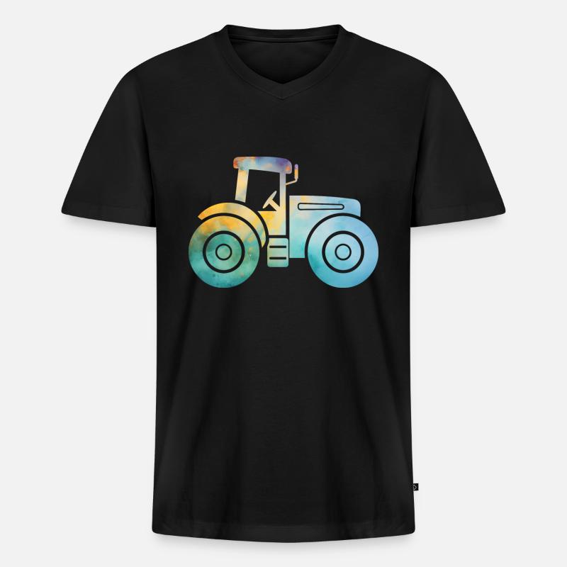 Traktor - Männer Premium Bio T-Shirt mit V-Ausschnitt - Schwarz