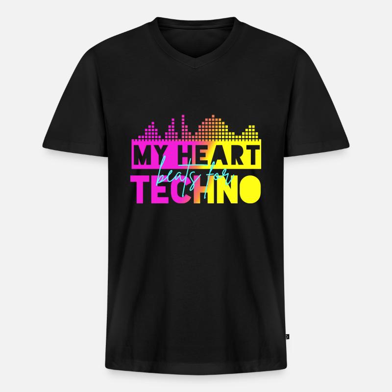 Techno-Beats - Männer Premium Bio T-Shirt mit V-Ausschnitt - Schwarz