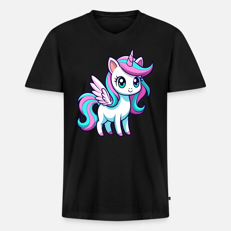Süßes Regenbogen-Einhorn - Männer Premium Bio T-Shirt mit V-Ausschnitt - Schwarz