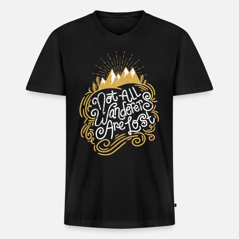 Not All Wanderers Are Lost - Männer Premium Bio T-Shirt mit V-Ausschnitt - Schwarz