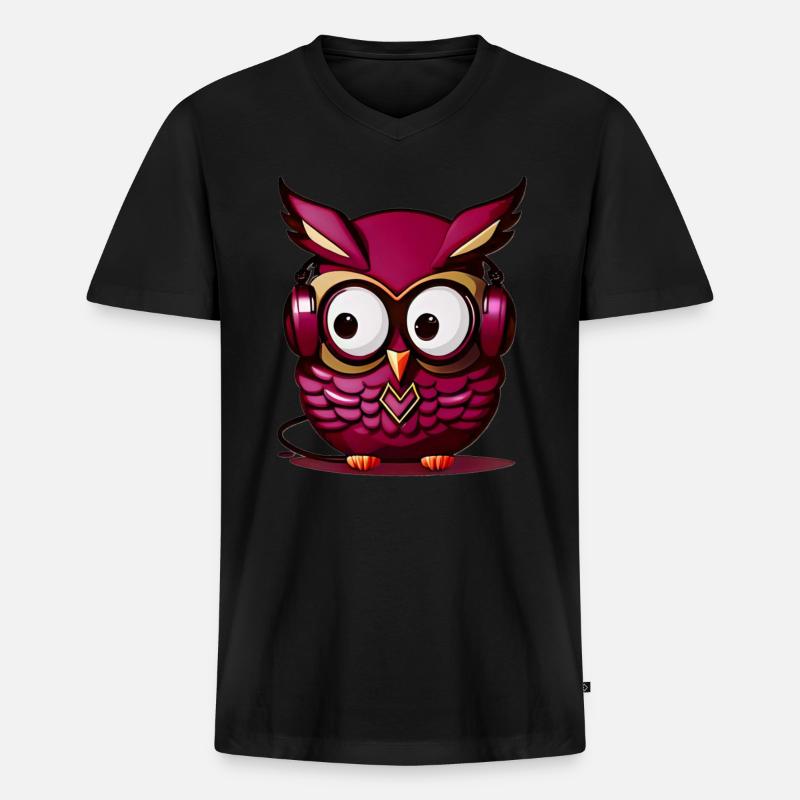 Eule dunkellila Kopfhörer - Männer Premium Bio T-Shirt mit V-Ausschnitt - Schwarz