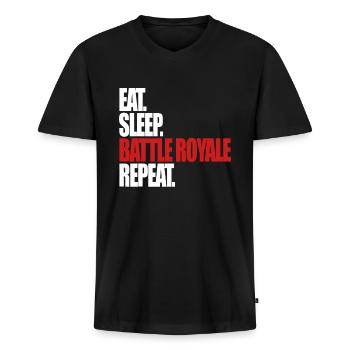 Eet Sleep Battle Royale Repeat Funny Gamer - Mannen Premium Bio T-shirt met V-hals - zwart - Voor - Nico (187cm)