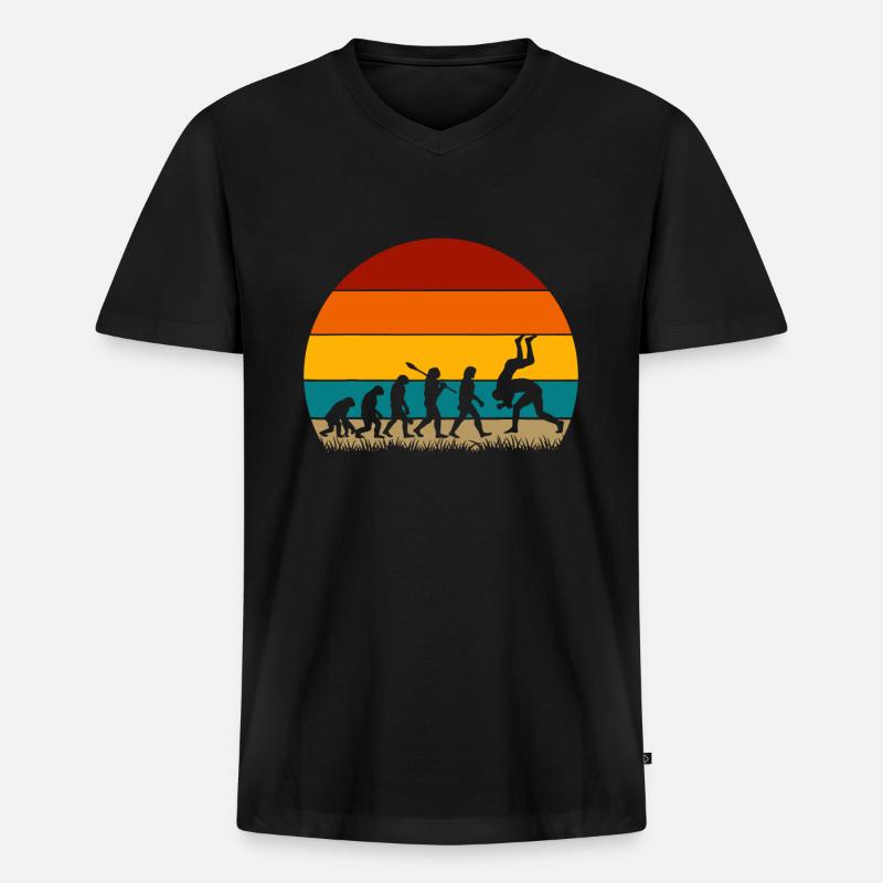 Retro Evolution Wrestling - Männer Premium Bio T-Shirt mit V-Ausschnitt - Schwarz