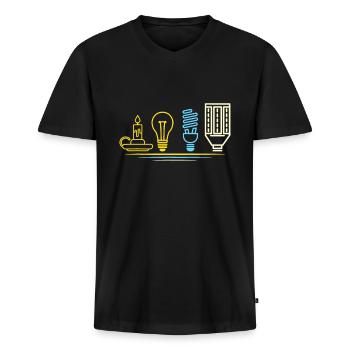 Lustiger Elektriker Ingenieur - Glühbirne - Männer Premium Bio T-Shirt mit V-Ausschnitt - Schwarz - Vorne - Nico (187cm)