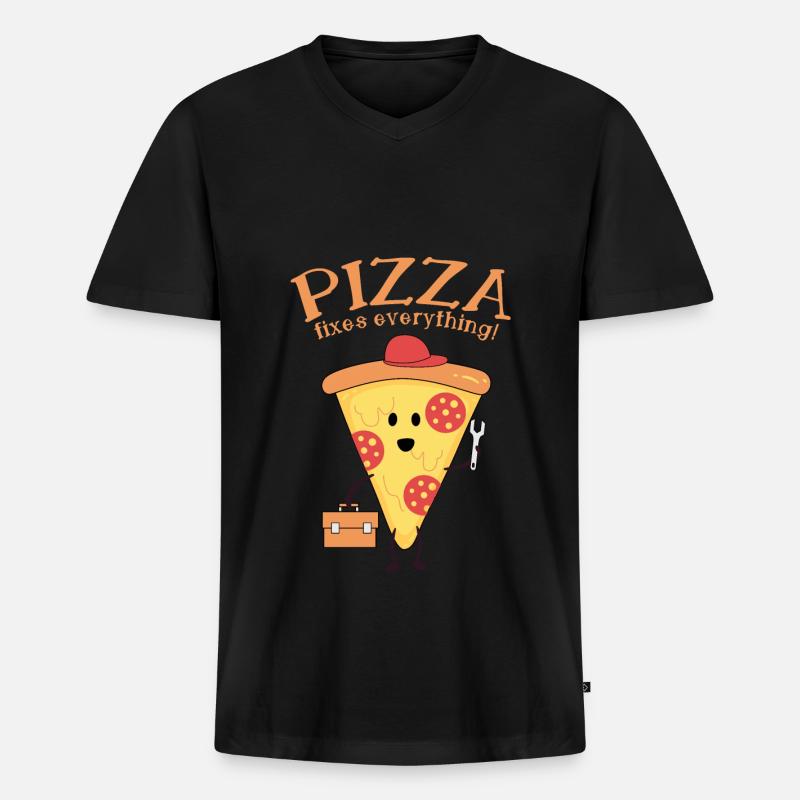 pizza - Männer Premium Bio T-Shirt mit V-Ausschnitt - Schwarz