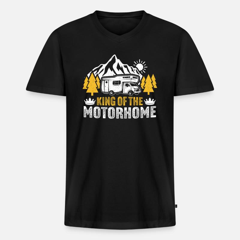 König des Wohnmobils - Männer Premium Bio T-Shirt mit V-Ausschnitt - Schwarz