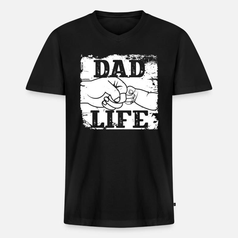 Papa Leben - Männer Premium Bio T-Shirt mit V-Ausschnitt - Schwarz
