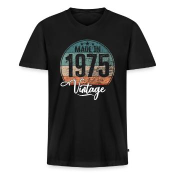 Vintage Made in 1975 Geburtsjahr 1975 Geburtstag - Männer Premium Bio T-Shirt mit V-Ausschnitt - Schwarz - Vorne - Nico (187cm)