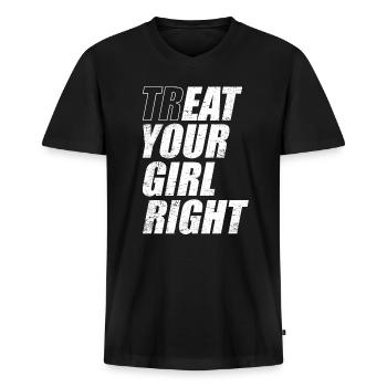Treat & Eat Your Girl Right / Sex zum Valentinstag - Männer Premium Bio T-Shirt mit V-Ausschnitt - Schwarz - Vorne - Nico (187cm)
