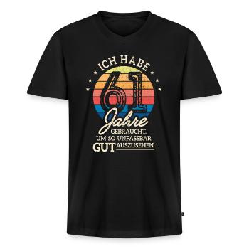 61. Geburtstag Geschenk Habe 61 Jahre Gebraucht - Männer Premium Bio T-Shirt mit V-Ausschnitt - Schwarz - Vorne - Nico (187cm)