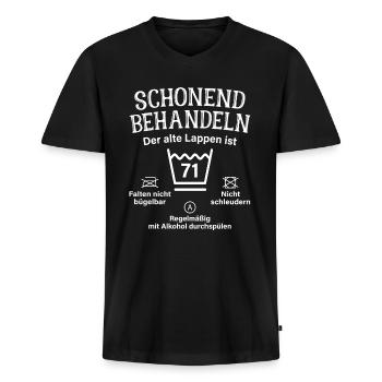 71. Geburtstag Schonend Behandeln Alte Lappen 71 - Männer Premium Bio T-Shirt mit V-Ausschnitt - Schwarz - Vorne - Nico (187cm)