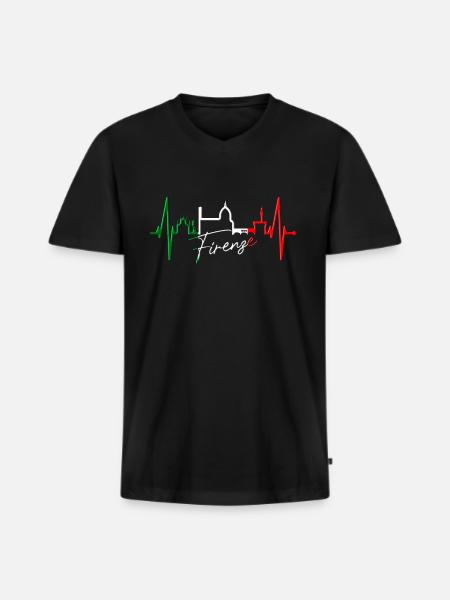 Firenze Skyline Italia Heartbeat I Love Firenze - Maglietta ecologica premium da uomo con scollo a V - nero