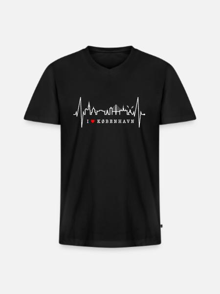 Copenhagen Skyline Heartbeat Denmark Love Hygge - Premium økologisk T-shirt med V-hals til mænd - sort