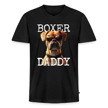 Deutscher Boxer Dad Hund Papa Vatertag Boxer Daddy - Männer Premium Bio T-Shirt mit V-Ausschnitt - Schwarz - Vorne - Nico (187cm)