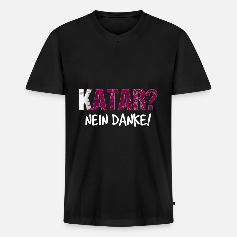 Katar Boykott Spruch Geschenk - Männer Premium Bio T-Shirt mit V-Ausschnitt - Schwarz