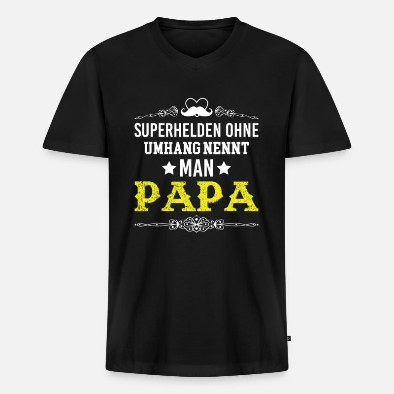 Papa - Männer Premium Bio T-Shirt mit V-Ausschnitt - Schwarz