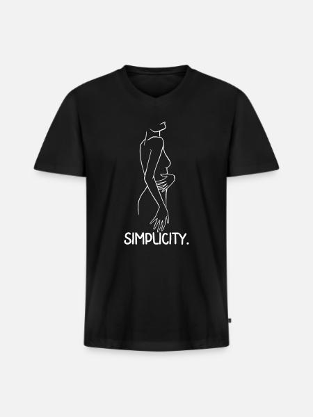 One Line Frau - Männer Premium Bio T-Shirt mit V-Ausschnitt - Schwarz