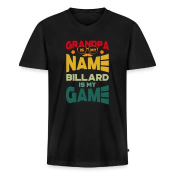 Grand-père est mon nom Le billard est mon jeu - T-shirt encolure en V Premium bio Homme - noir - Devant - Nico (187cm)