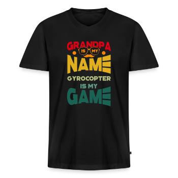 Grandpa Is My Name Gyrocopter Is My Game - Männer Premium Bio T-Shirt mit V-Ausschnitt - Schwarz - Vorne - Nico (187cm)