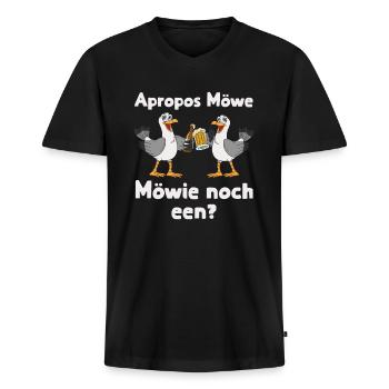 Apropos Möwe! Möwie noch een? Plattdeutsch - Männer Premium Bio T-Shirt mit V-Ausschnitt - Schwarz - Vorne - Nico (187cm)