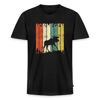 Retro Norwegen Flagge Norge Elch Vintage Geschenk - Männer Premium Bio T-Shirt mit V-Ausschnitt - Schwarz - Vorne - Nico (187cm)