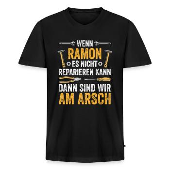 Lustiges Ramon Handwerker Heimwerker Sprüche - Männer Premium Bio T-Shirt mit V-Ausschnitt - Schwarz - Vorne - Nico (187cm)