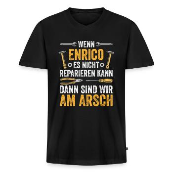 Lustiges Enrico Handwerker Heimwerker Sprüche - Männer Premium Bio T-Shirt mit V-Ausschnitt - Schwarz - Vorne - Nico (187cm)