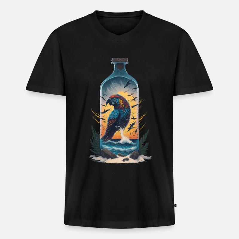 Papagei Flasche - Männer Premium Bio T-Shirt mit V-Ausschnitt - Schwarz